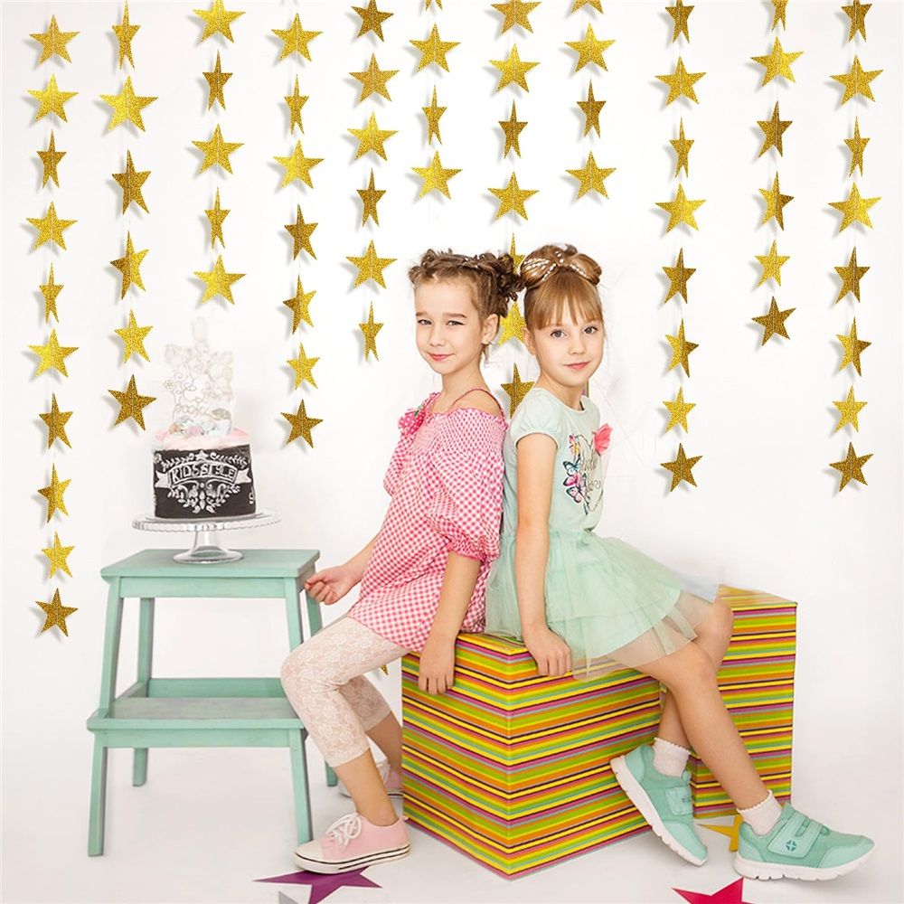 10 pack Glitter Gold Star Garland Decorations Hanging Garands Banner Backdrop, Star Party Decoration for Birthday Baby Shower Wedding Kids Room Graduation — image 3