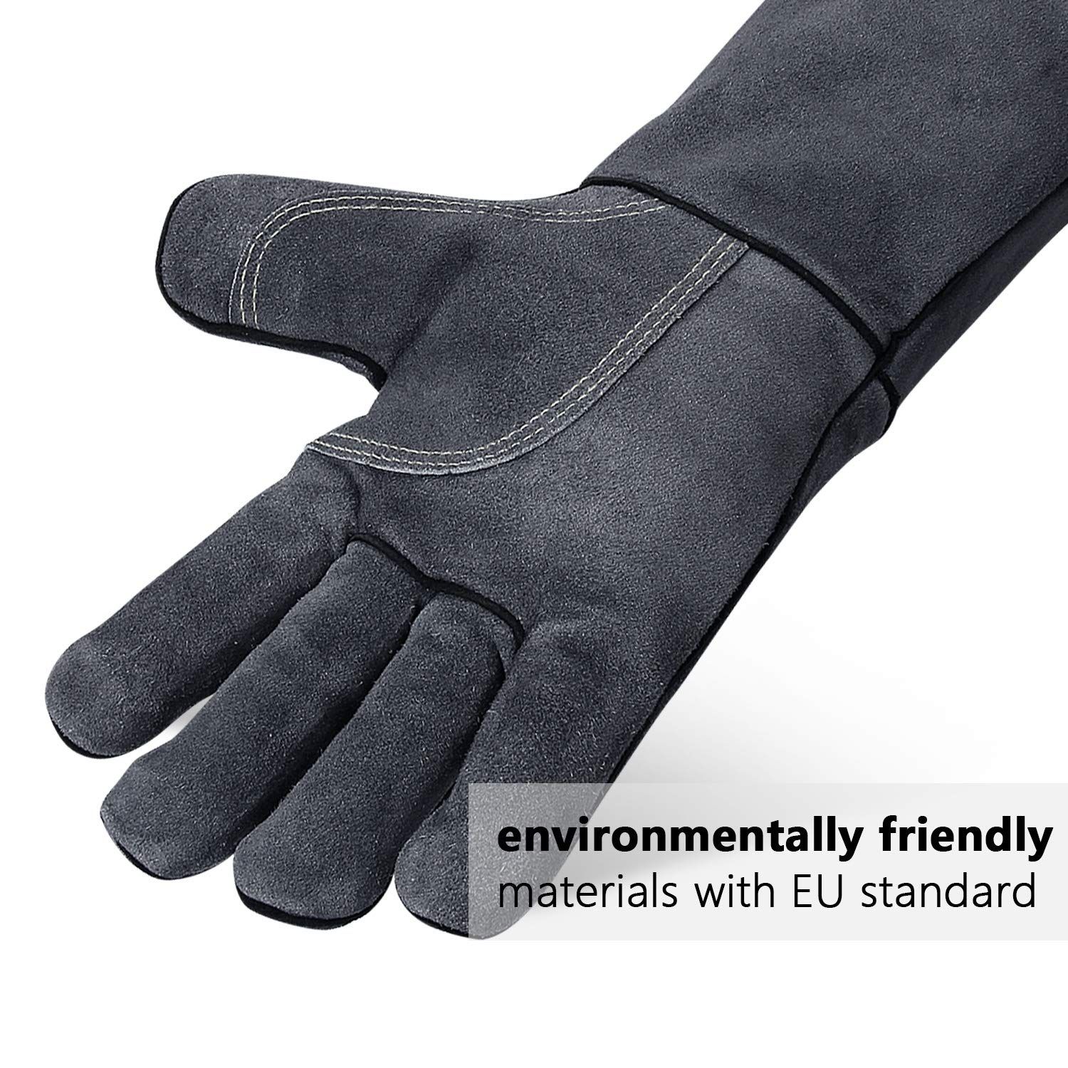 Welding Gloves 14-inch Heat Resistant Leather Grill BBQ Glove with Flame Retardant Long Sleeve and Insulated Lining — image 5