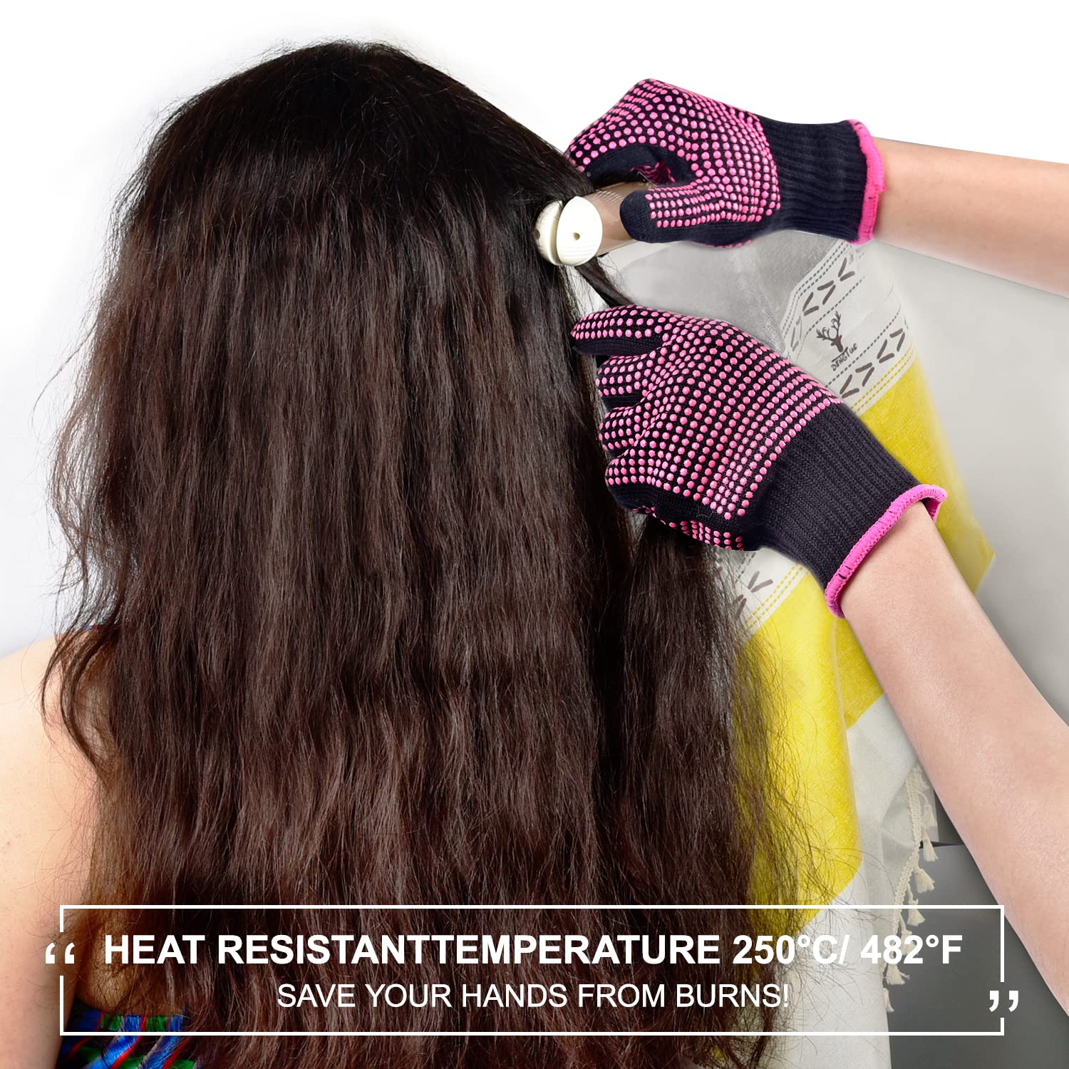 2Pcs Heat Resistant Gloves with Silicone Bumps, Professional Heat Protection Gloves for Hair Styling, Mitts for Curling Iron Wand Flat Iron Sublimation, Rose — image 5