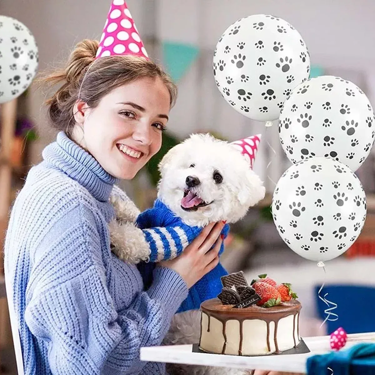 12pcs Cow Print or Paw Print Balloons White Latex Party Decorations 12 Inch - Paw — image 6
