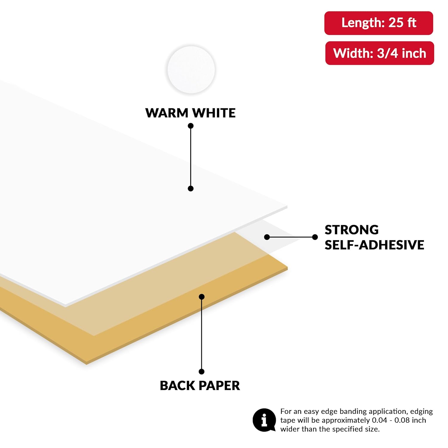 White PVC 3/4 inch x 25 ft Edge Banding Tape Peel Stick Adhesive Edging Veneer Trim Flexible Vinyl Strip Molding MDF Wood Cabinet Laminate Shelf Furniture — image 2
