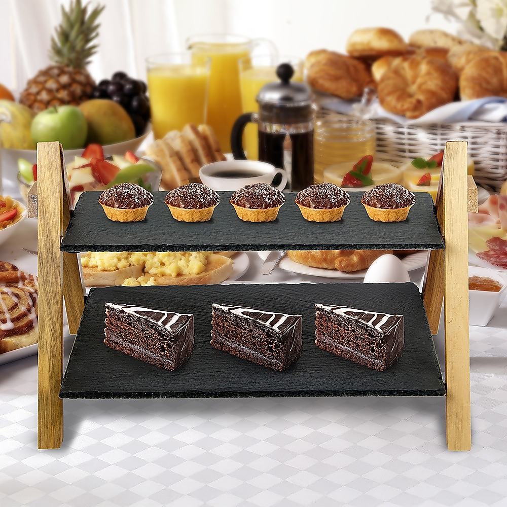 Party 2 Tier Cake Stand Slate Wedding Tiered Serving Stand Afternoon Tea — image 5