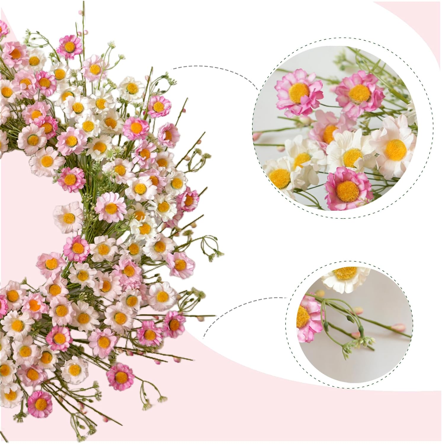 24 Inch Spring Wreaths for Front Door - Artificial Flower Wreath with Baby Pink & Cream Daisy, Summer Floral Wreath for Front Door, Farmhouse Spring Door โ image 2