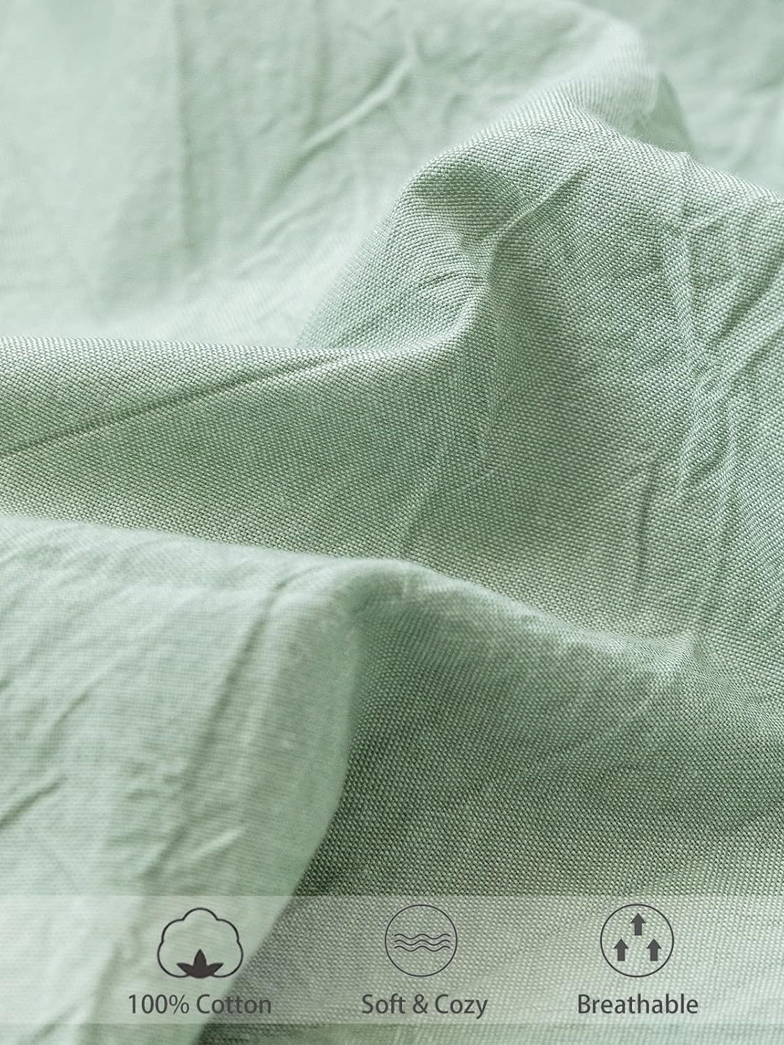 100% Cotton Fitted Sheet - Super Soft 40cm Deep Pocket Bottom Sheets - White Elastic Sheet(Queen,Green beans) — image 5