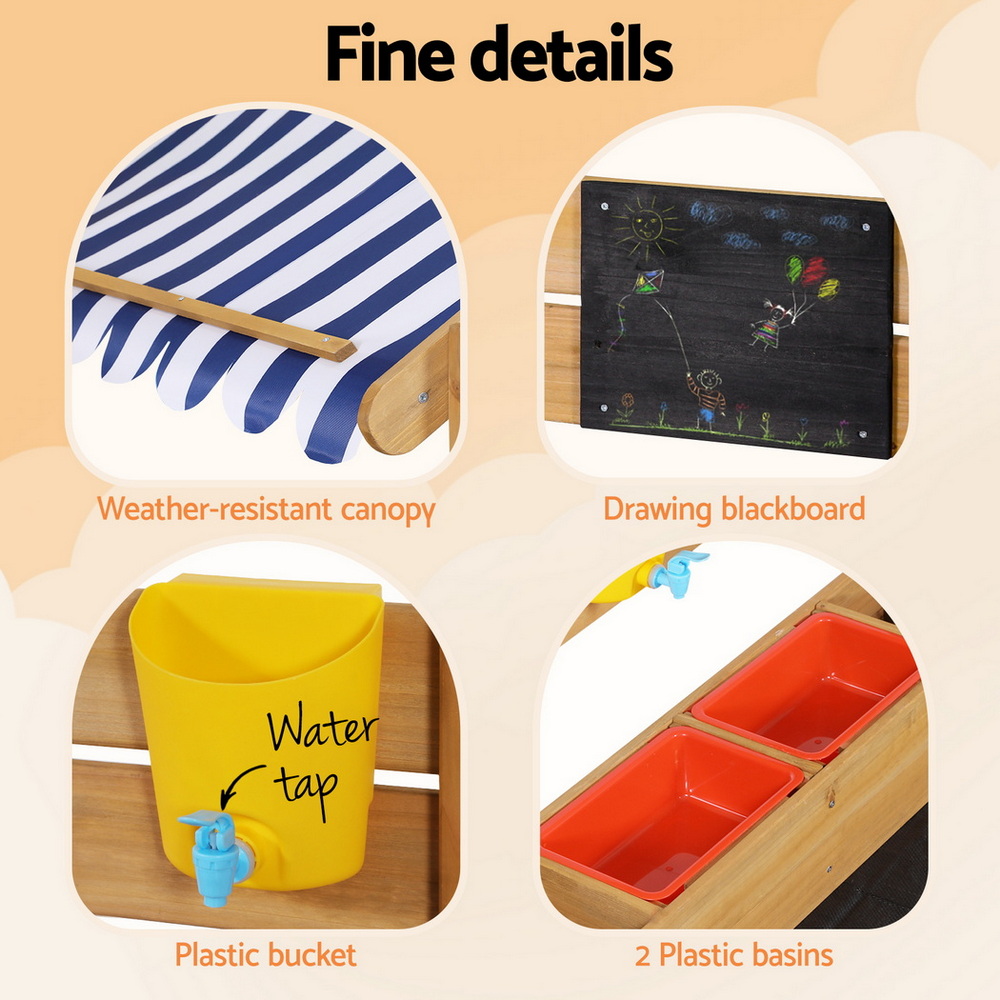 Keezi Kids Sandpit Wooden Sandbox Sand Pit with Canopy Water Basin Toys 146cm — image 5