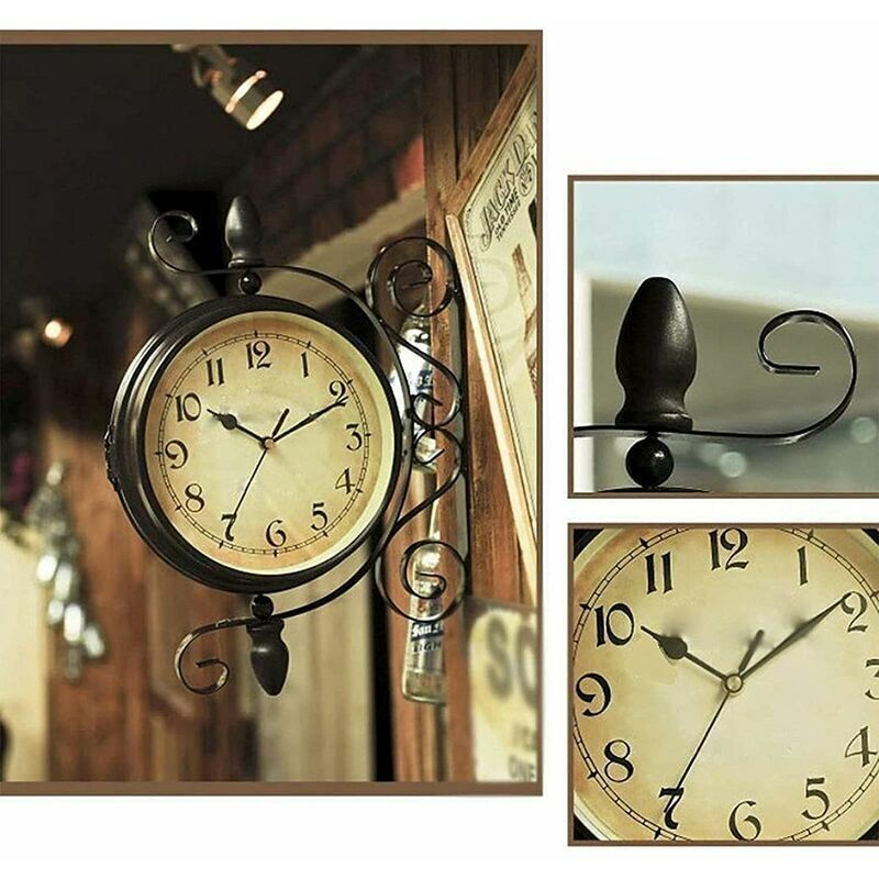 Outdoor Garden Wall Clock Double Sided Vintage Wall Clock Outdoor Indoor Waterproof Decoration Clock — image 3