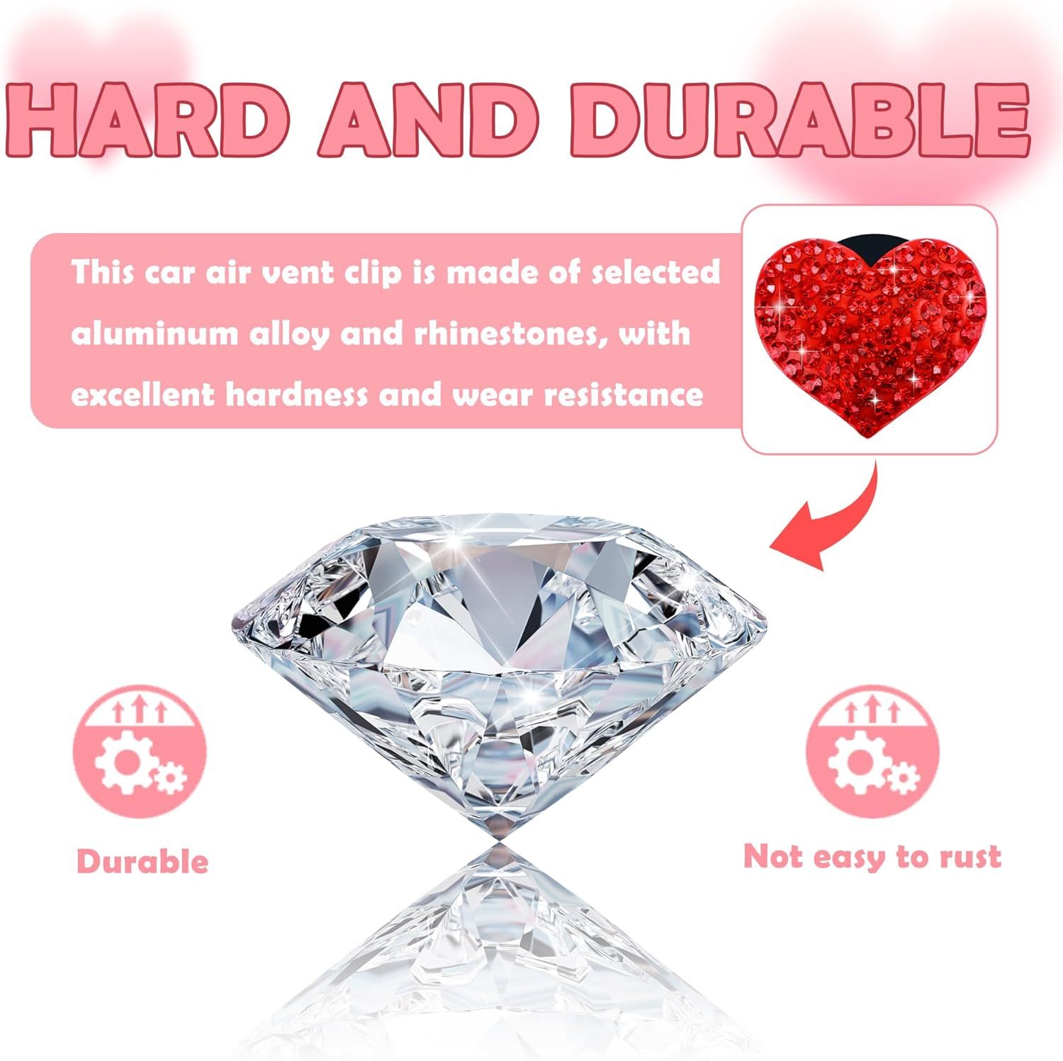 4PCS Heart-Shaped Car Vent Clips with Rhinestone,Bling Air Vent Clips Car Decorations,Premium Shiny Car Clips for Vents Accessories Interior (Red) — image 3