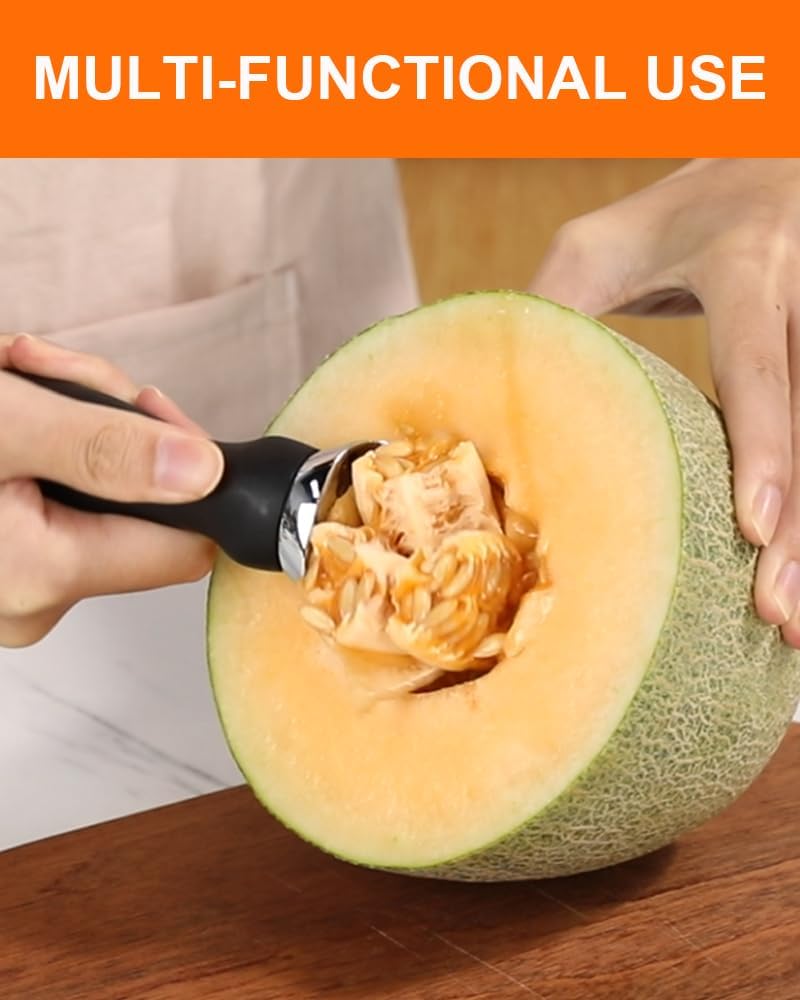 Ice Cream Scoop with Comfortable Handle, Professional Grade Scooper, Great for Spooning Frozen Hard Gelato and Sorbet, Melon-Black — image 4
