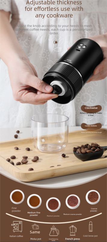 Portable Electric Coffee Grinder Wireless Rechargeable Burr Mill with Cleaning Brush Automatic Bean Grinder MDJ-13 Black — image 5
