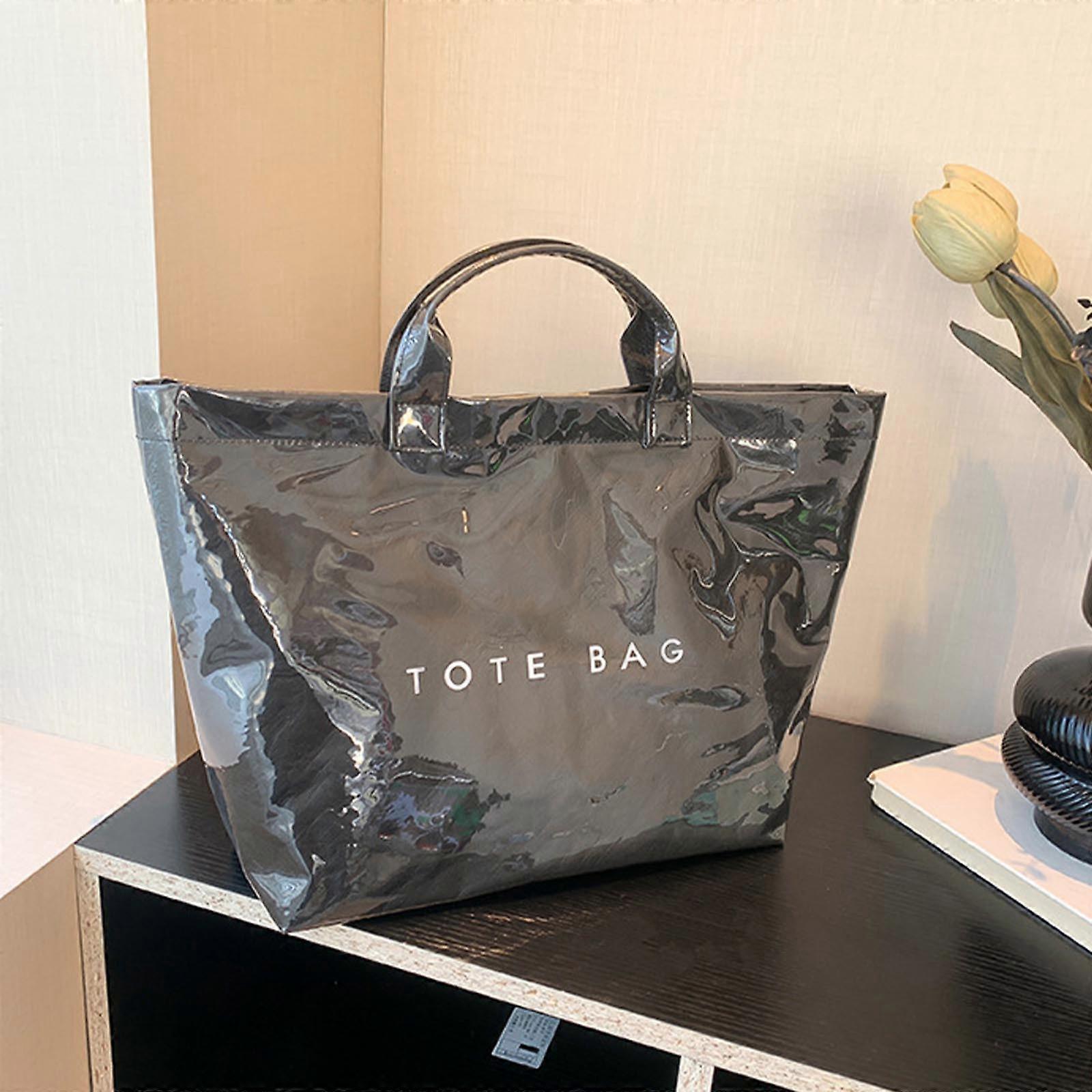 PVC Tote Bag for Women Large Fashion Solid Color Letter Print Tote โ image 4
