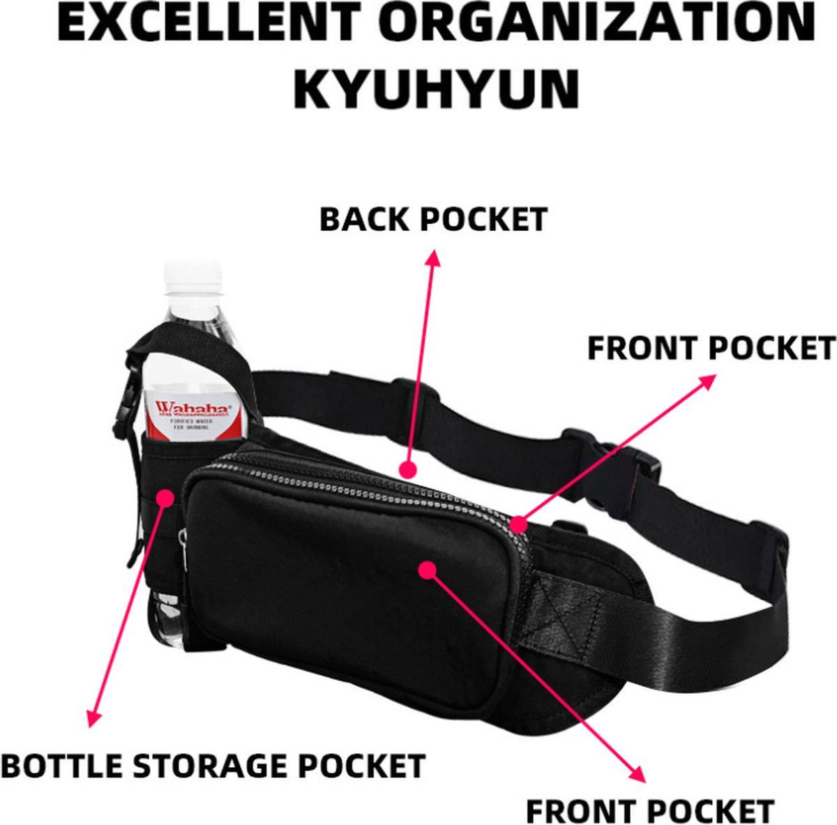 Waist Bag with Bottle Holder - Hiking Waist Bag with Bottle Holder - Outdoor Pouch Bag with Water Bottle / Bib Holder - Ideal for Festivals or Vacations — image 2