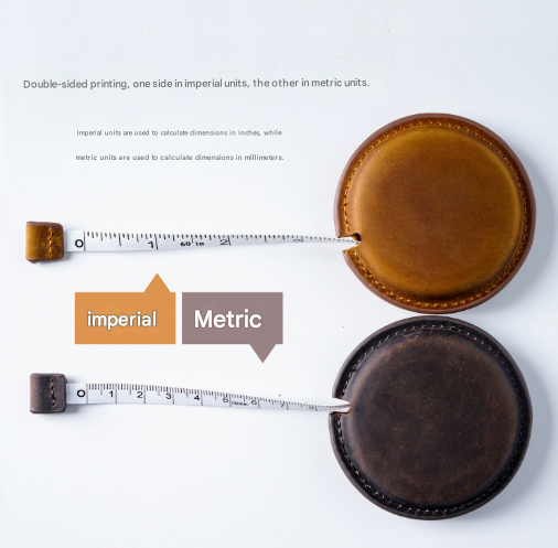 Coffee Handmade Crazy Horse Leather Retractable Tape Measure Keychain Dual Sided Scale 150cm/60" Mini Pocket Ruler for Sewing & Body Measuring — image 4