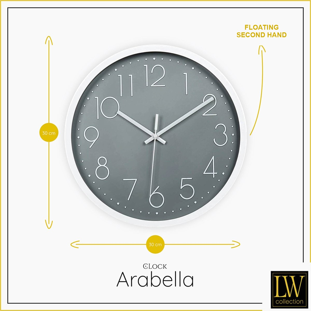 30 cm White and Grey Silent Wall Clock, Modern Analog Quartz Clock for Kitchen, Office and Bedroom — image 6