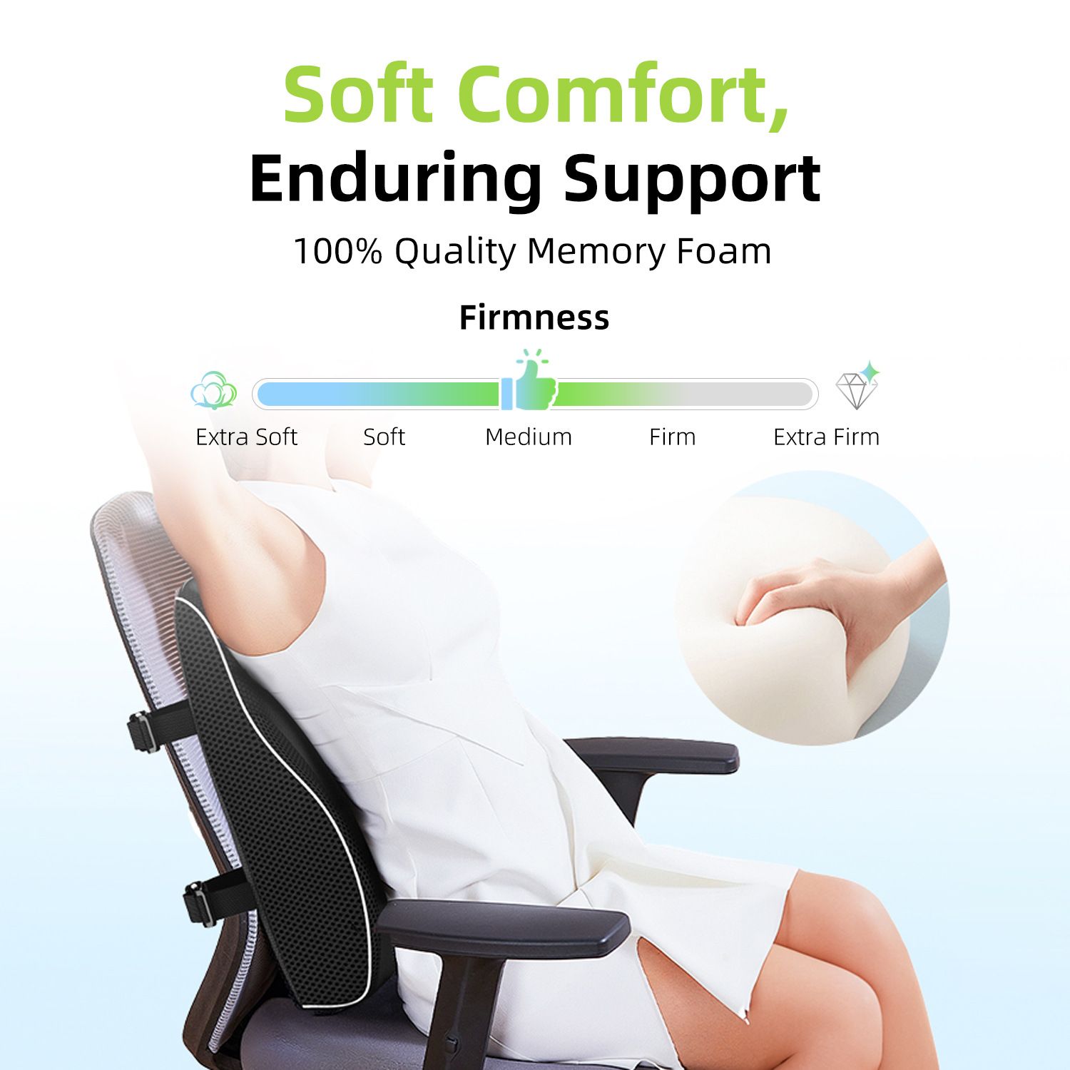 1 Lumbar Support Pillow for Lower Back and Posture - Memory Foam Cushion with Adjustable Strap, Breathable Mesh Cover and Dual Straps (Office Chair, Car — image 4