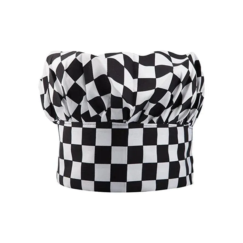 Adjustable Chef Cap with Elastic Band for Kitchen Cooking Baking Catering Use - Black+White