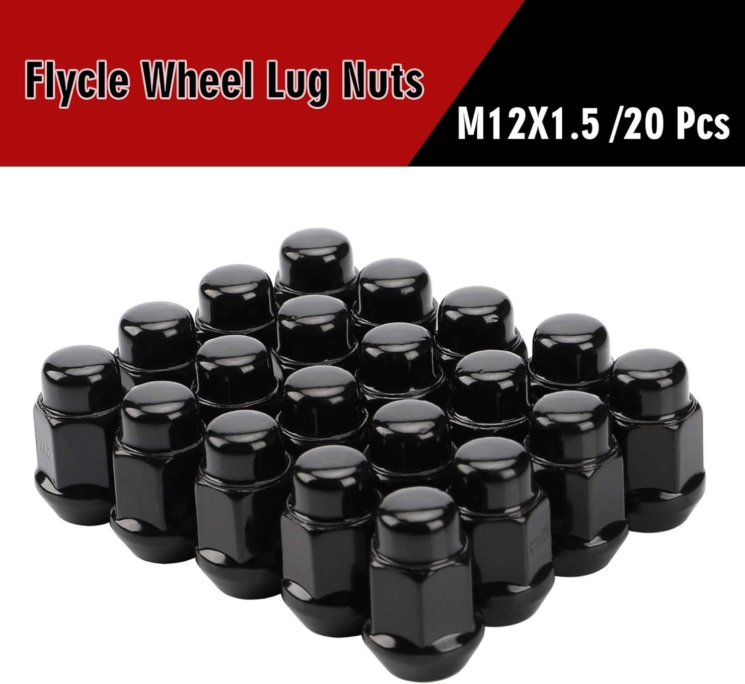 12 × 1.5 Wheel Lug Nuts, 20PCS Black 12mmx1.5 Closed End Bulge Acorn Lug Nut, Cone Seat, 19mm Hex Aftermarket Wheels — image 4