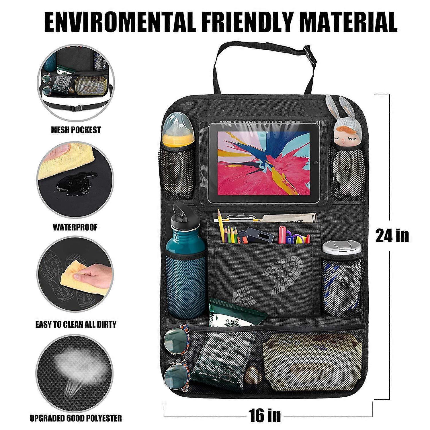 Car Back Organizer with Touch Screen Tablet Holder + 9 Storage Pockets Kick Mats Back Protectors Great Travel Accessories โ image 4