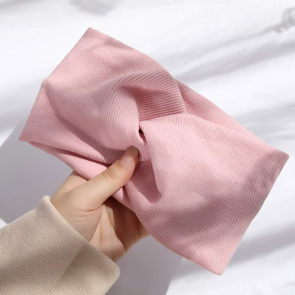 Women Solid Elastic Twisted Knotted Turban Headbands Non Slip Yoga Stretch Knot Headwrap Hair Band, Pink — image 3