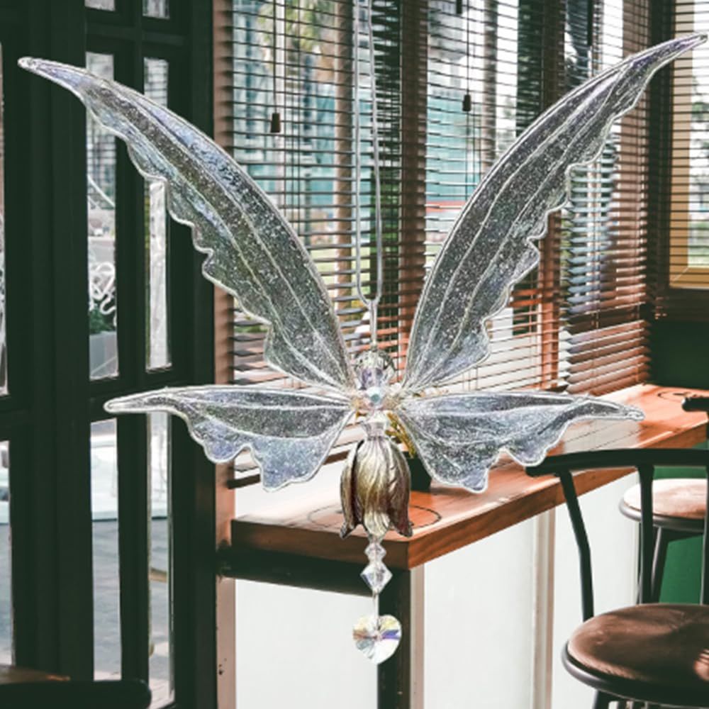Angel Wings Butterfly Wind Chime, Angel Flower Butterfly Wind Bell with Hanging Rope,Inspirational Wind Chime — image 3