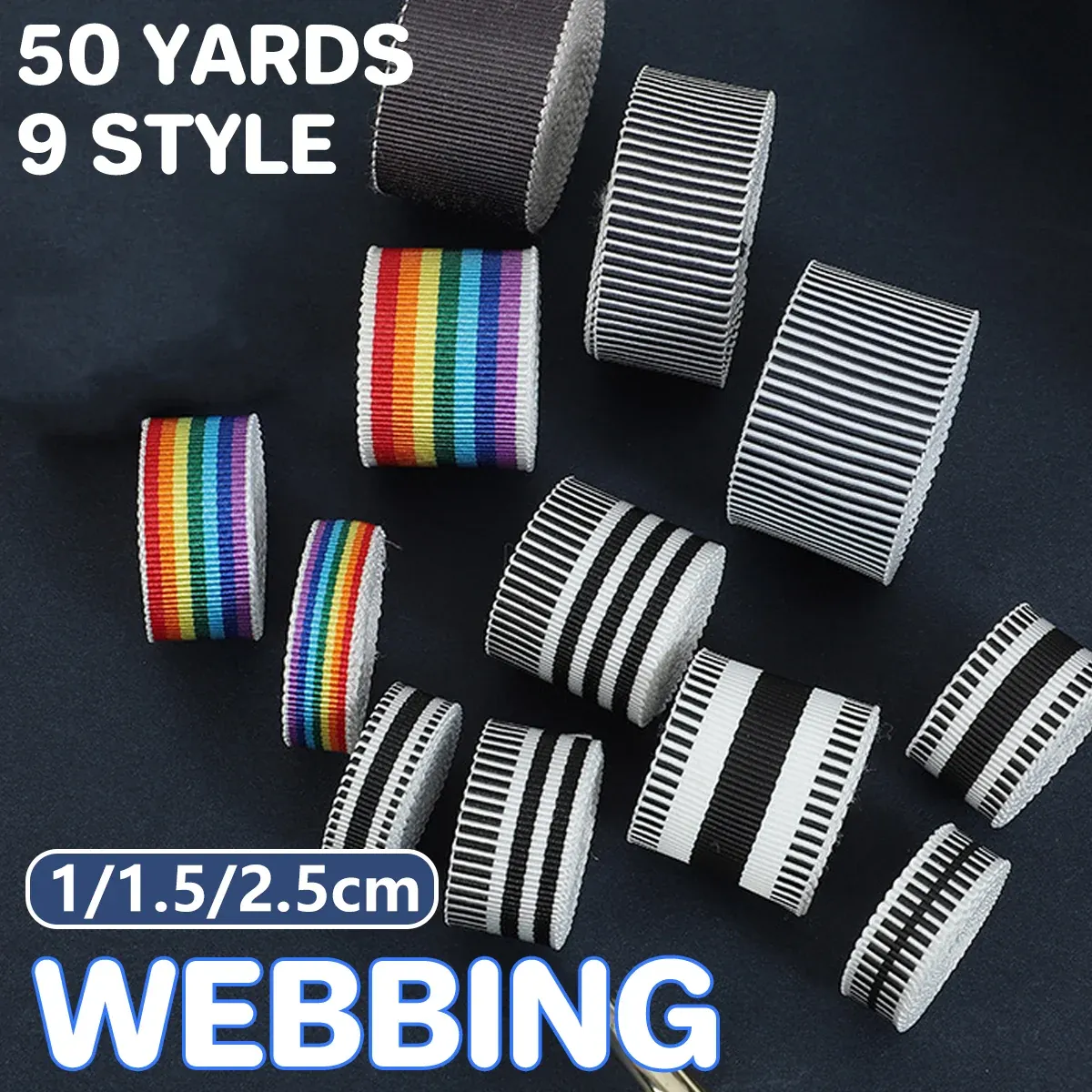 50Yards DIY Elastic Binding Tape Bias Ribbon Strap Sewing Craft Webbing Trimming - Black White -2.5cm — image 2