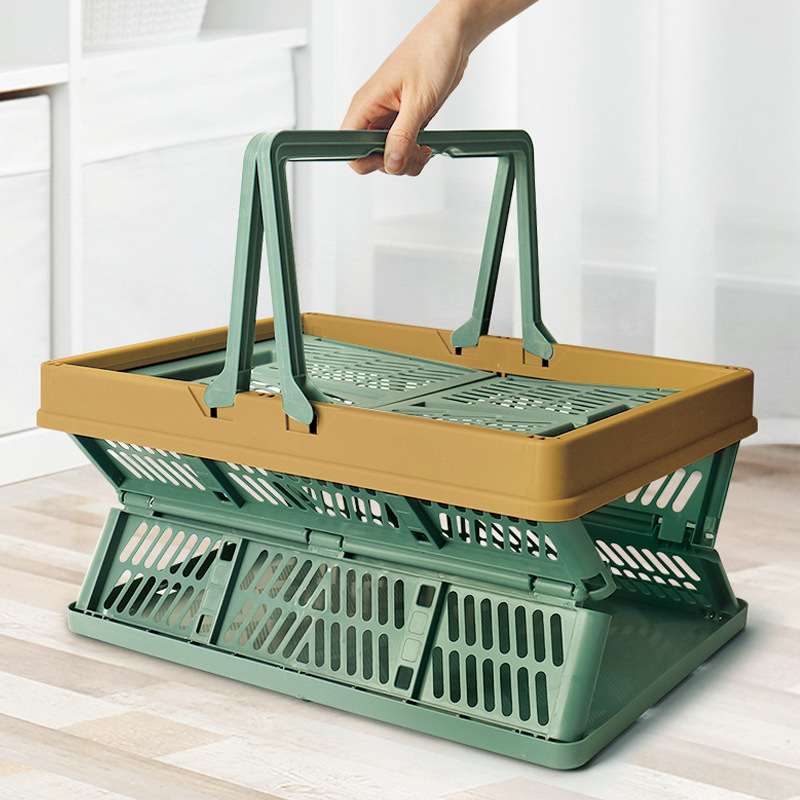 Large Collapsible Storage Basket with Handles - Portable Folding Crate for Shopping, Picnics & Car Trunk(blue) — image 2