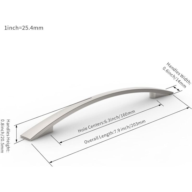 10 Pack Furniture Handles, Brushed Nickel Cupboard and Drawer Handles, 160 mm Hole Spacing — image 4