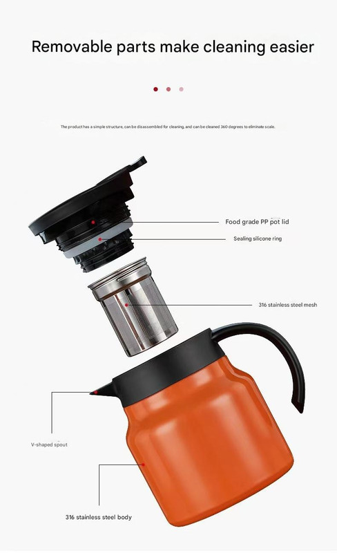 Orange 316 Stainless Steel Stewing Tea Kettle with Wooden Handle - Insulated Tea and Coffee Kettle with Infuser for Home and Office โ image 5