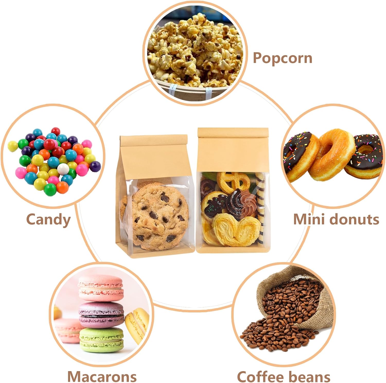 50 Pack Cookie Bags with Seal, 8.2x3.9x3.1 Inch Tin Tie Tab Lock Bakery Bags with Window Resealable Paper Packaging Bag for Muffin, Granola, Candies, Scone — image 6