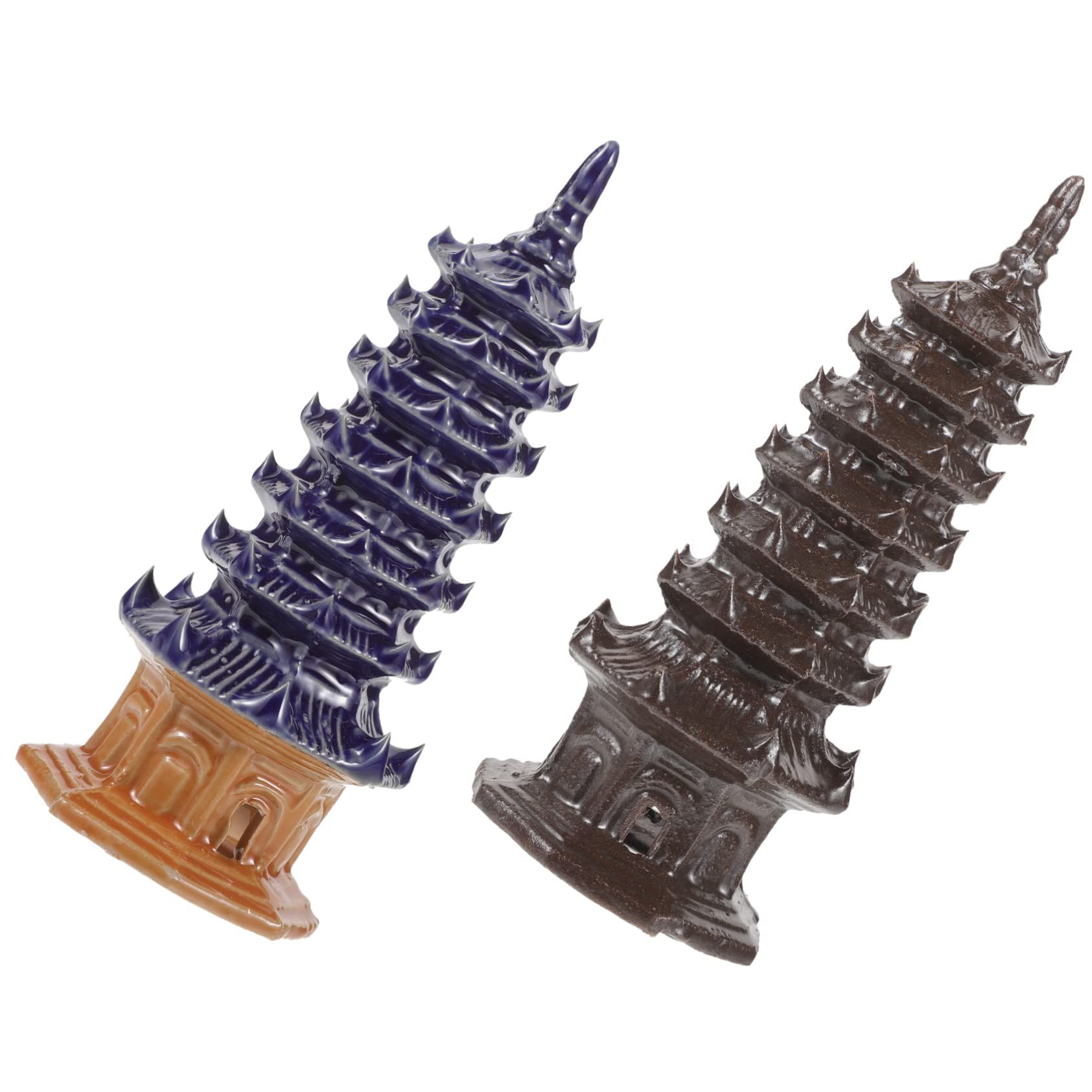 Statue Miniature Tower Ornaments 2pcs Hexagonal Pagoda Miniature Ceramics Zen Garden Outdoor Accessories Decor