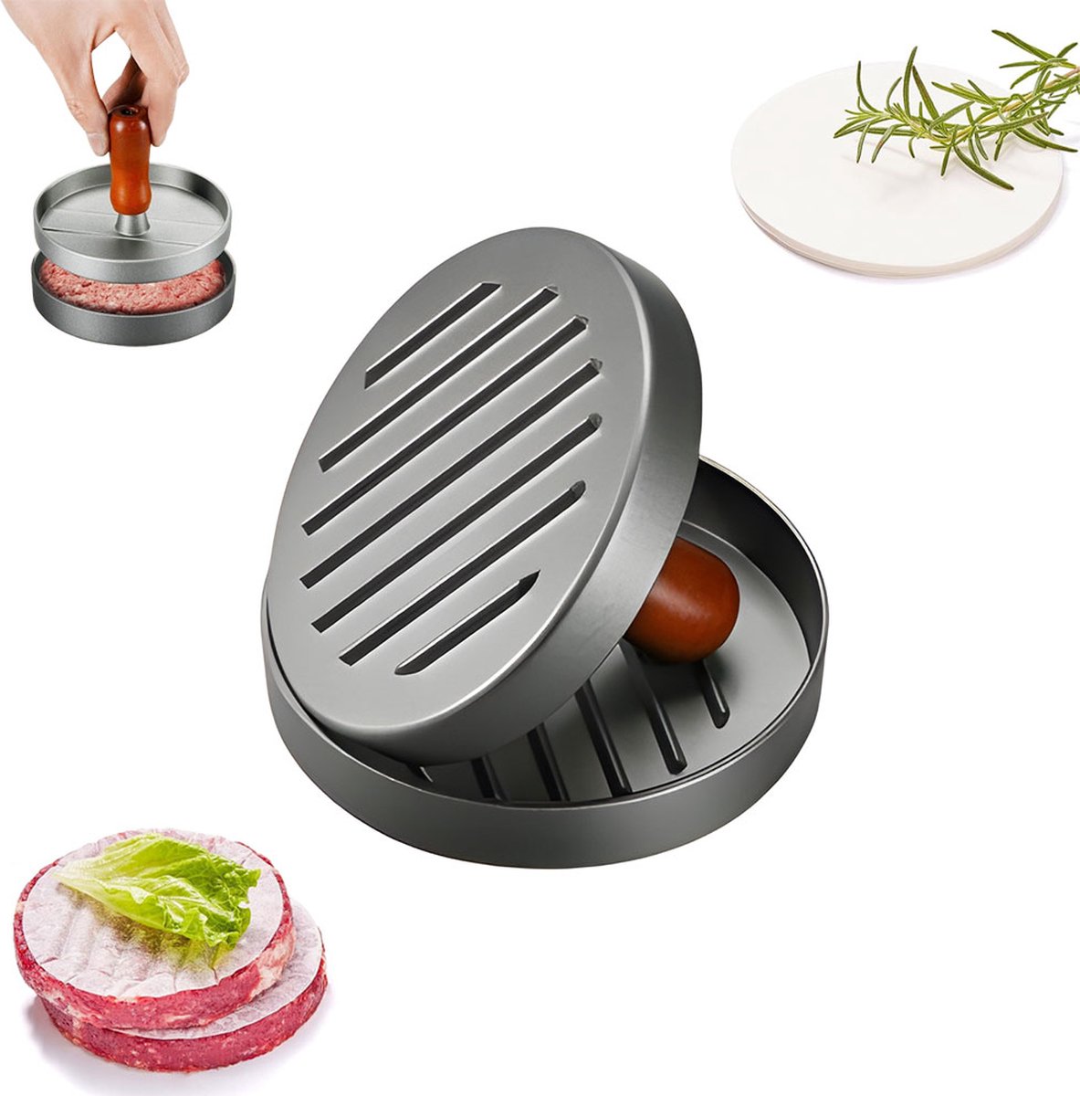 Hamburger Press - Stainless Steel - Hamburger Maker - Burger Press - Hamburger Presses - Hamburger Shaper - Burger Meat Press - Includes 100 Sheets of Wax