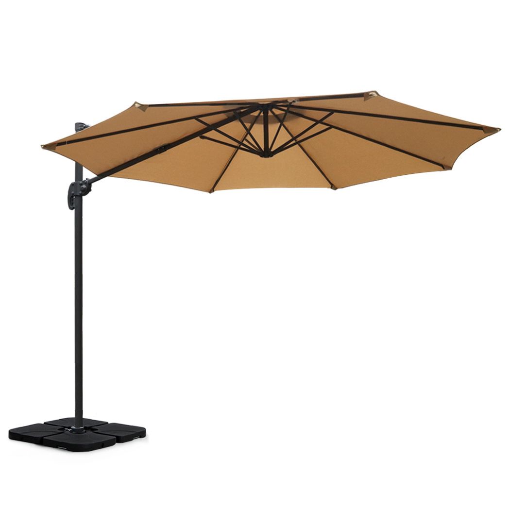 Instahut 3m Outdoor Umbrella w/Base Cantilever Beach Roma 360 Degree Tilt Beige โ image 3
