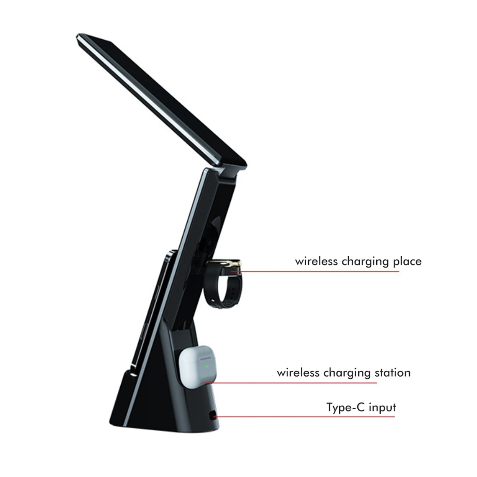 Eye Caring Desk Lamp with Wireless Charger Touch Dimming LED Table Lamps Folding Reading Light for Students β image 4