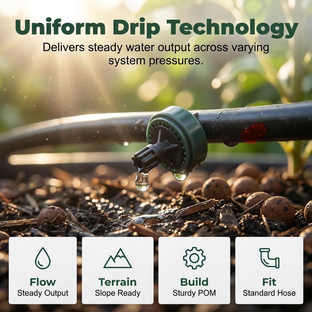 1 GPH Pressure Compensated Drippers Flow for Garden System, 2026 New Self-Cleaning Constant Flow Drippers Drip Irrigation Emitters System for 1/4 Inch Drip — image 3