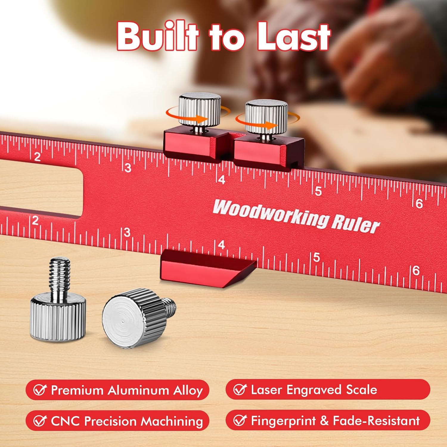 3PCS Woodworking Ruler Set, Precision Pocket Ruler with Adjustable Slide Stop, Aluminum Alloy Measuring Tool for Marking & Scribing, Metal T-Track Square â image 3