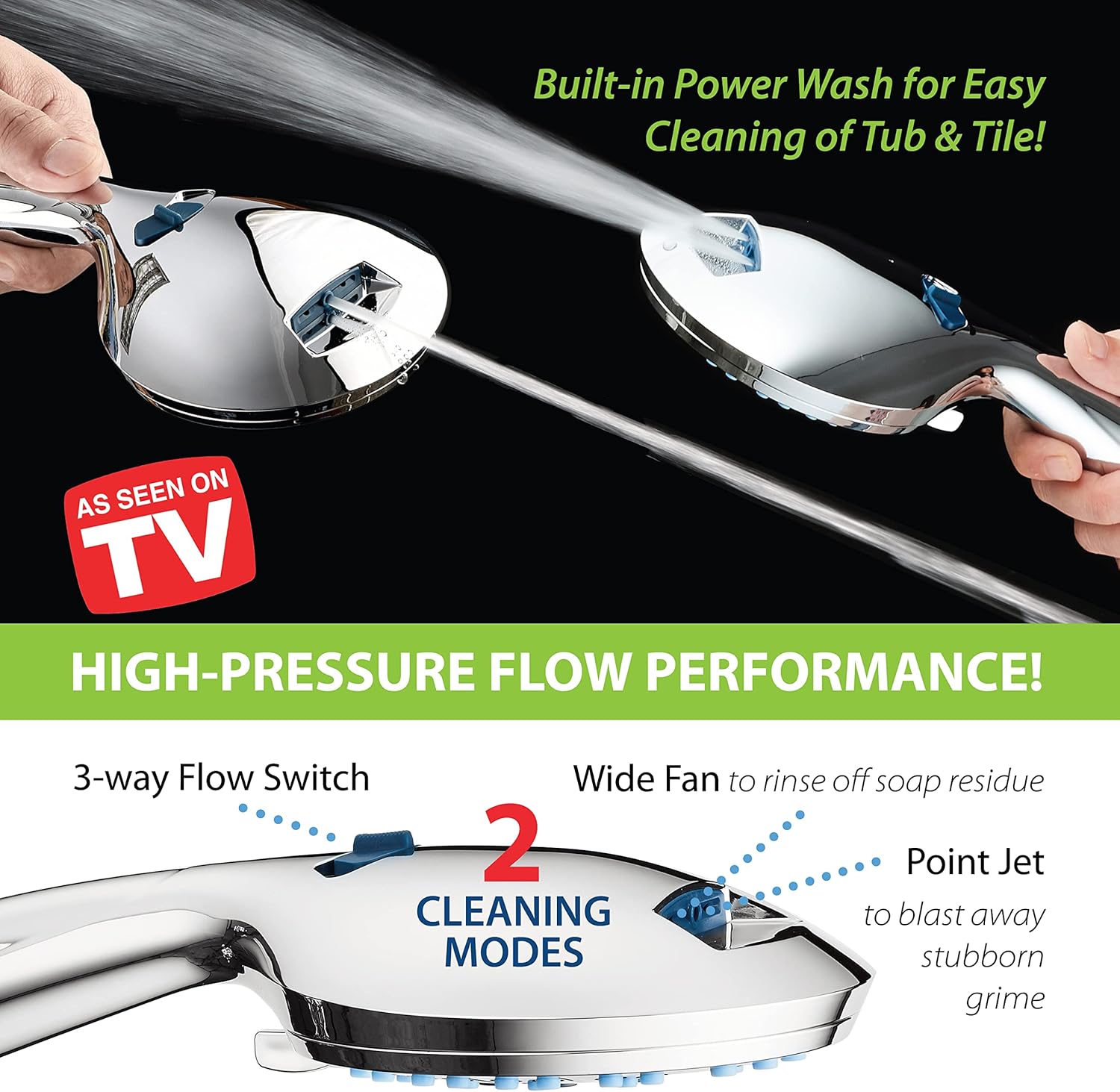 AquaCare High Pressure 8-mode Handheld Shower Head - Anti-clog Nozzles, Built-in Power Wash to Clean Tub, Tile & Pets, Extra Long 6 ft. Stainless Steel Hose โ image 5