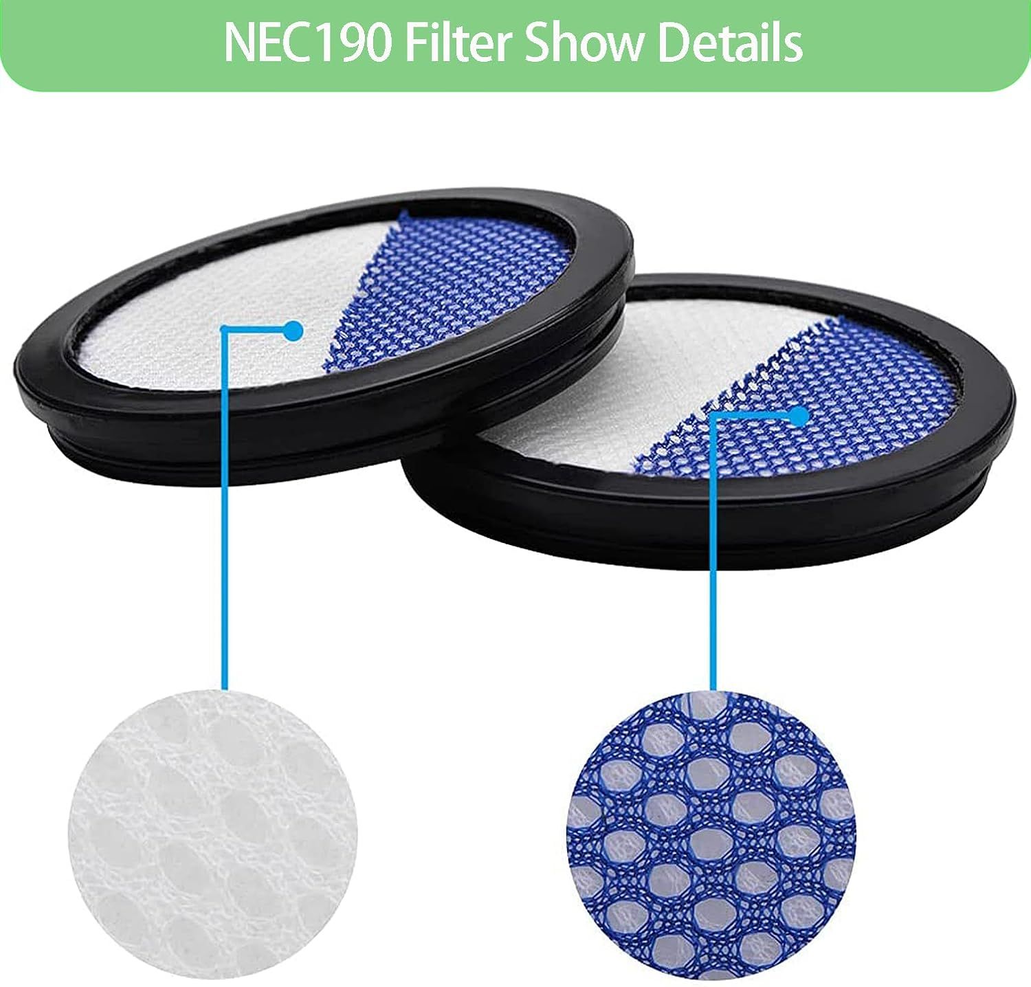 6 Pack Replacement ilters or Eureka RapidClean Pro Cordless Stick Vacuum Cleaner NEC180 NEC185 NEC186 NEC190 — image 3