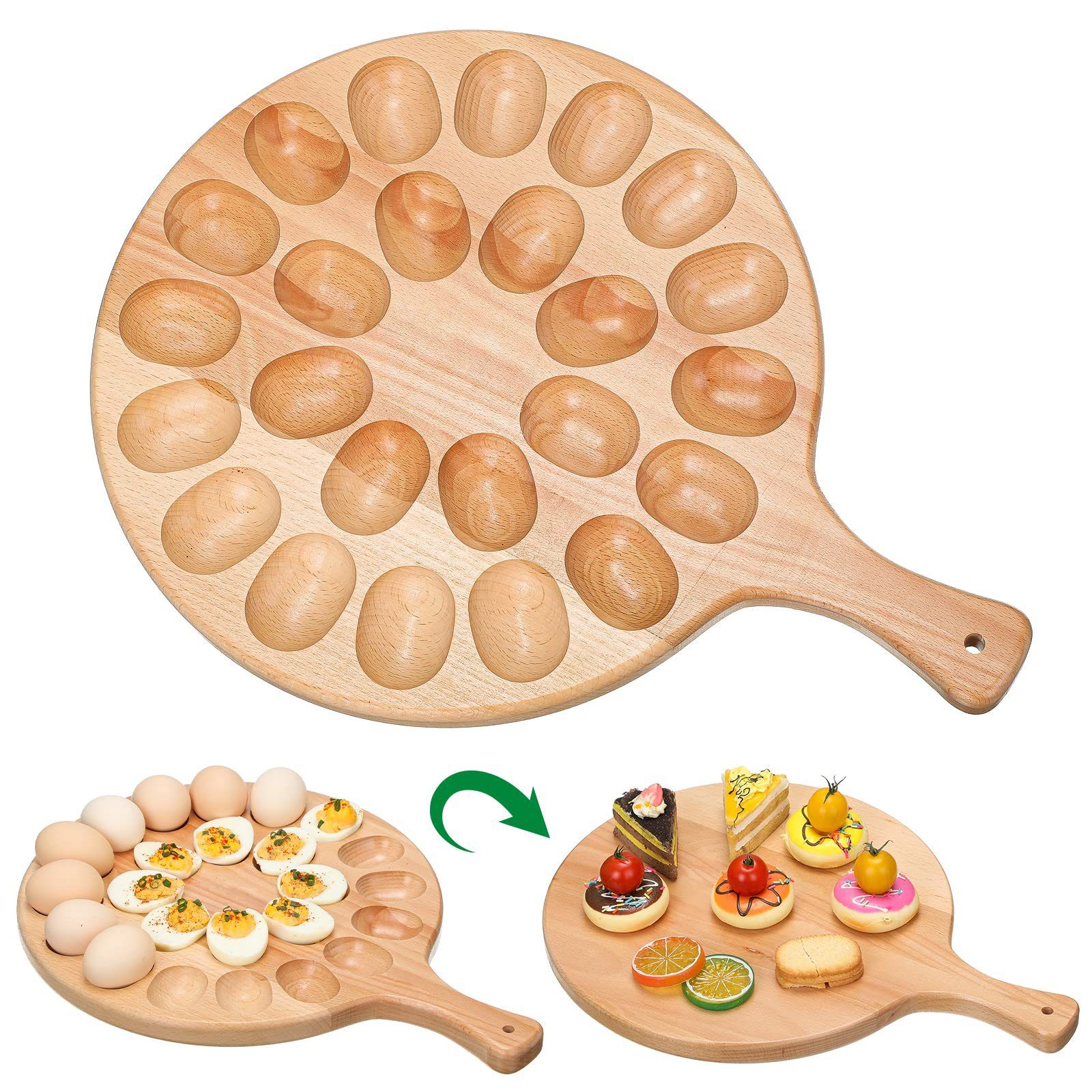 Reversible Wood Deviled Egg Platter and Charcuterie Board Thicken Egg Tray Countertop Refrigerator Chicken Egg Containers — image 2