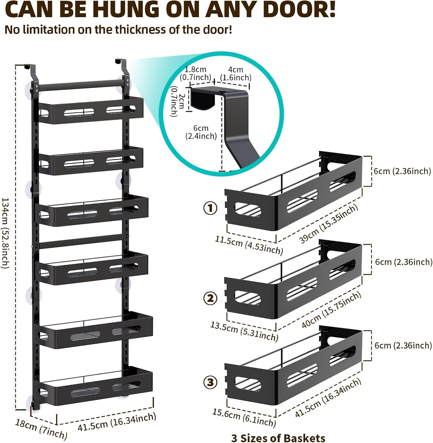 CARLA HOME 6 Tier Over the Door Organizer with Adjustable Metal Pantry Storage Rack and Hanging Baskets for Kitchen and Bathroom — image 2