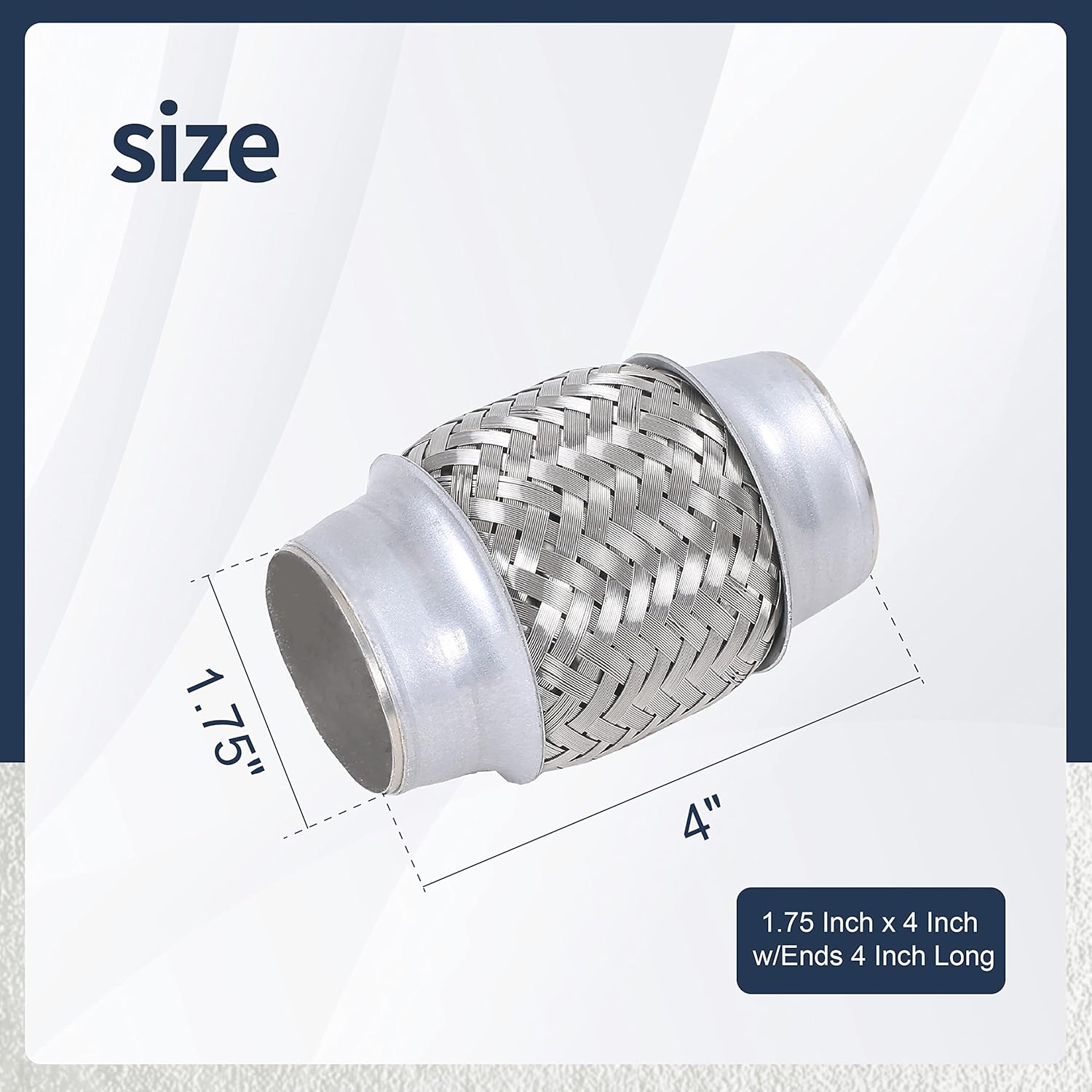 2PCS Exhaust Flex Pipe Stainless Steel Double Braid 1.75" x 4" w/Ends 4" Long — image 3