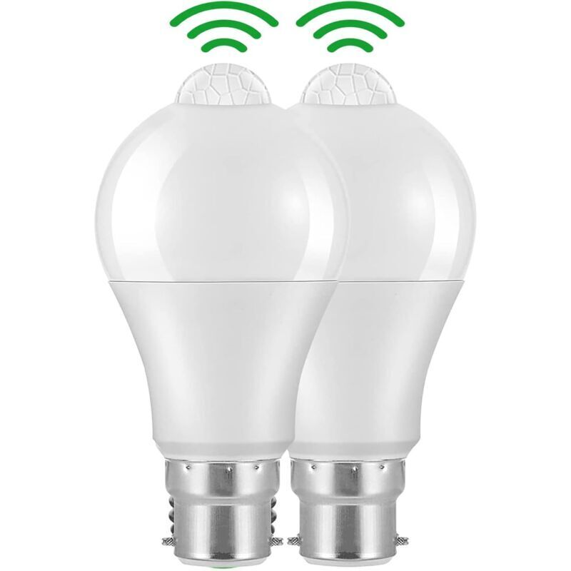 Motion Sensor Bulb B22 Bayonet LED, 12W, 1020Lm, Cool White 6000K, Cir 85, Waterproof Ip42 Energy Saving, Non-Dimmable