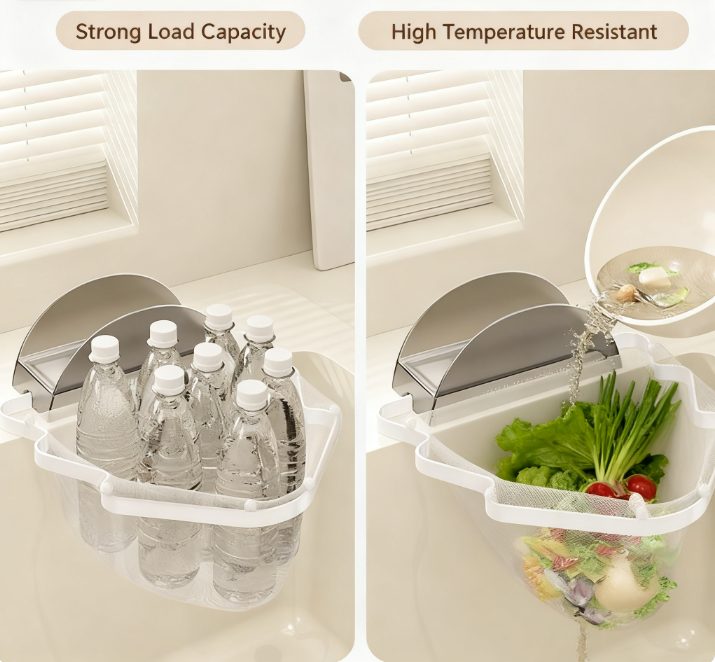 Kitchen Sink Filter Rack with 100 12cm*15cm Mesh Bags, Foldable Food Waste Strainer, Multi-functional Drain Basket(green) — image 4