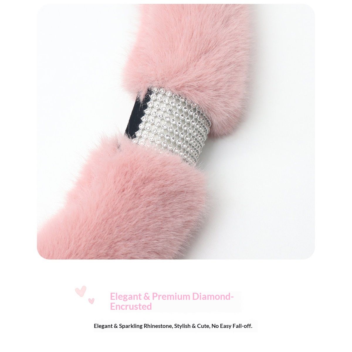 Fluffy Microfiber Plush Steering Wheel Cover with Bling Crystal Rhinestones for Winter Warm, Universal 15 inch Fuzzy Steering Wheel Cover,pink โ image 2