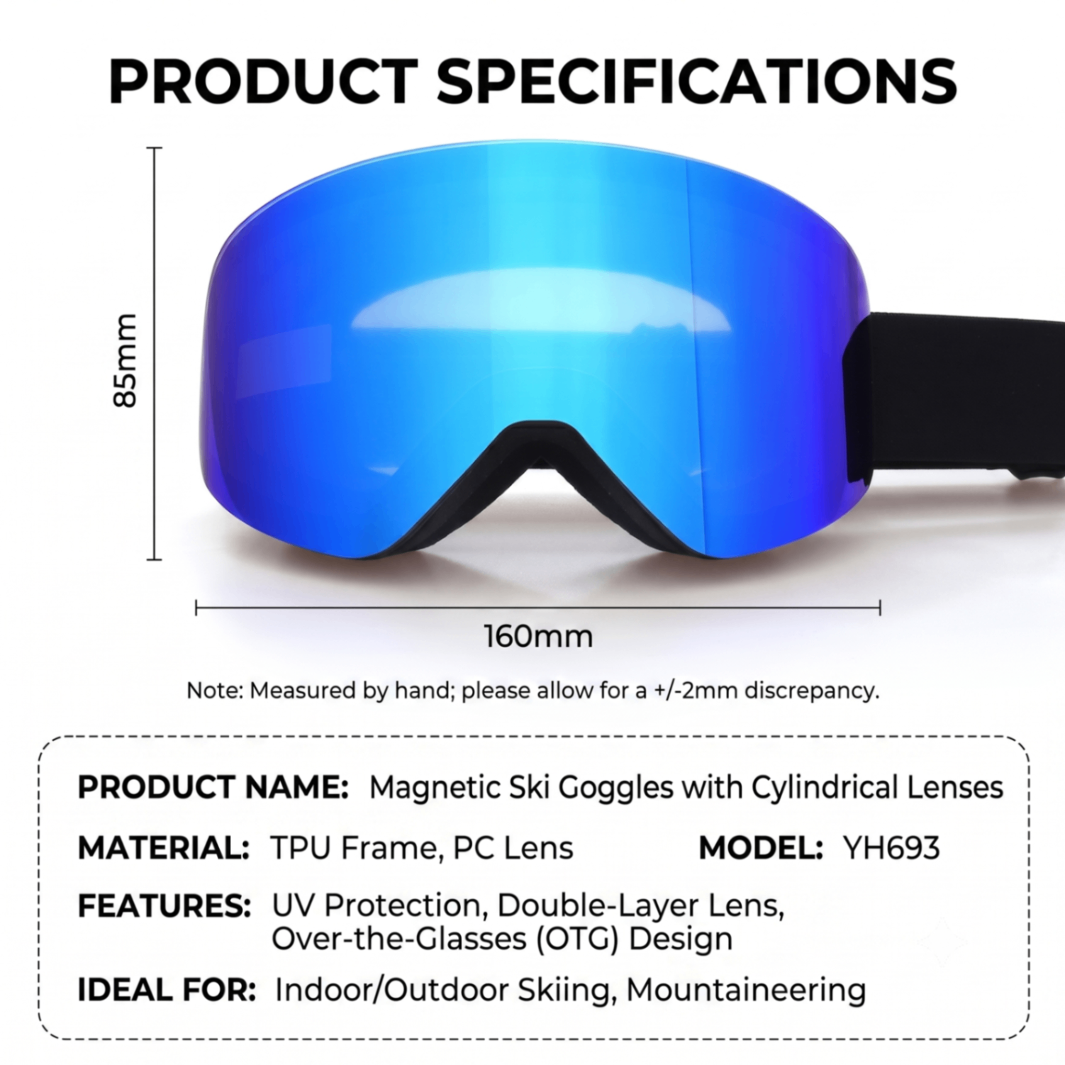 Magnetic Cylindrical Ski Goggles with UV400 Anti-Fog Dual-Lens, Impact-Resistant TPU Frame, Interchangeable Lens for Snow Sports, Includes Protective Case & — image 2