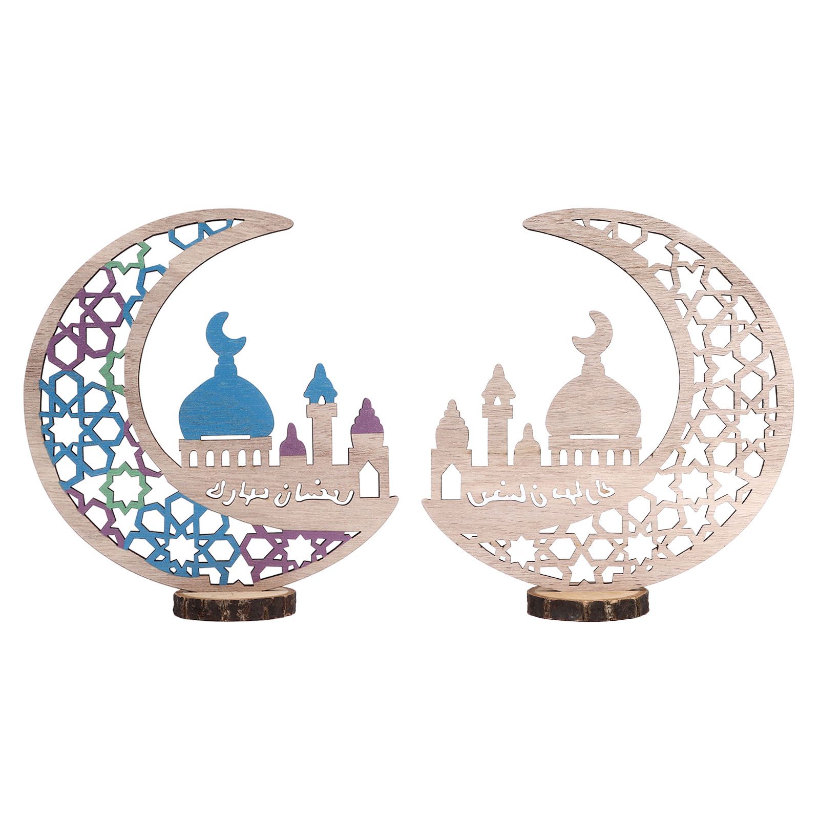 Wood Moon Ornaments Eid Mubarak Moon Decoration Enhances Festival Ambient for Home Restaurant CafeJM00444 — image 5