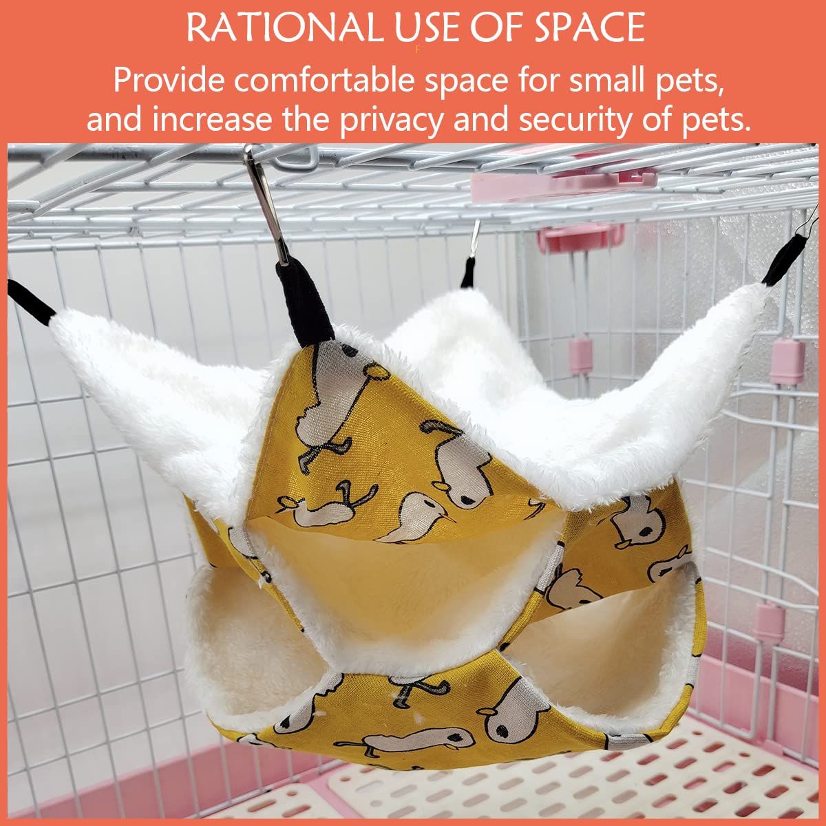 3 Tier Rat Pet Hammocks for Cage,13.7 × 13.7 Inches,Rat beds Hammock Hanging Bunkbed for Small Animals,Kitten,Rat,Parrot(Yellow) — image 4