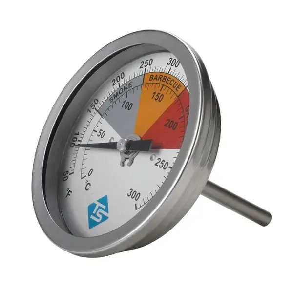 BBQ Grill Thermometer Replacement, Large-Dial Analog Bimetal Temperature Gauge for Charcoal Grill Lids, Silver