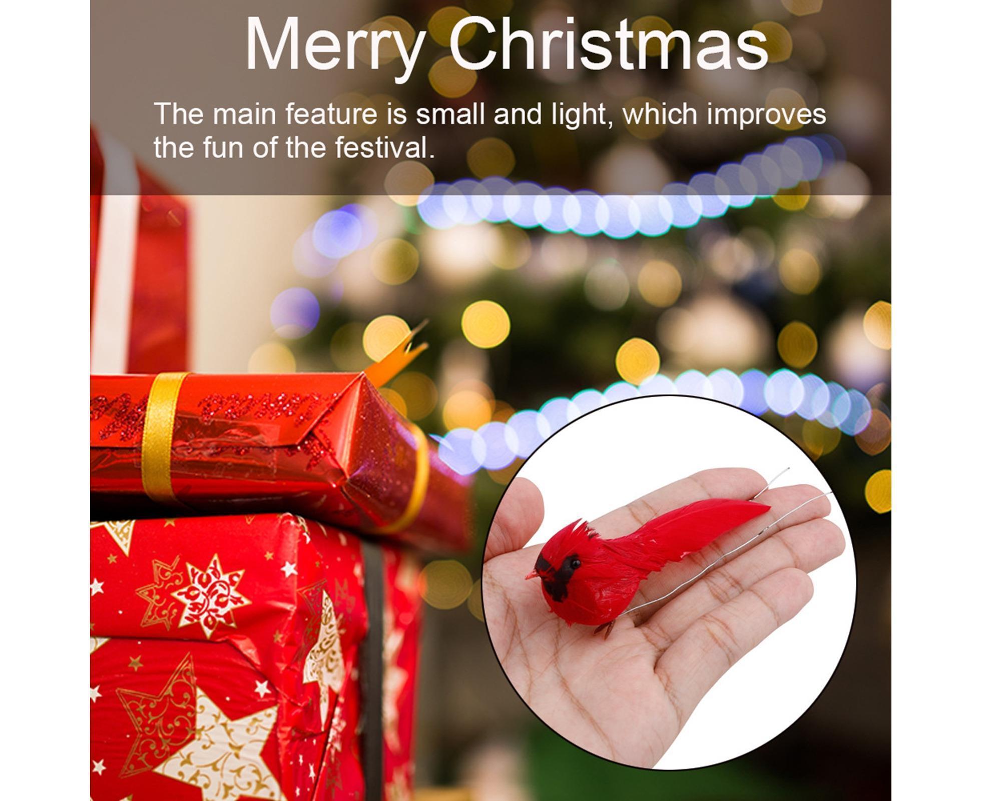 10Pcs Artificial Red Christmas Lucky Birds DIY Xmas Tree Pendant Decoration Gift-B — image 3