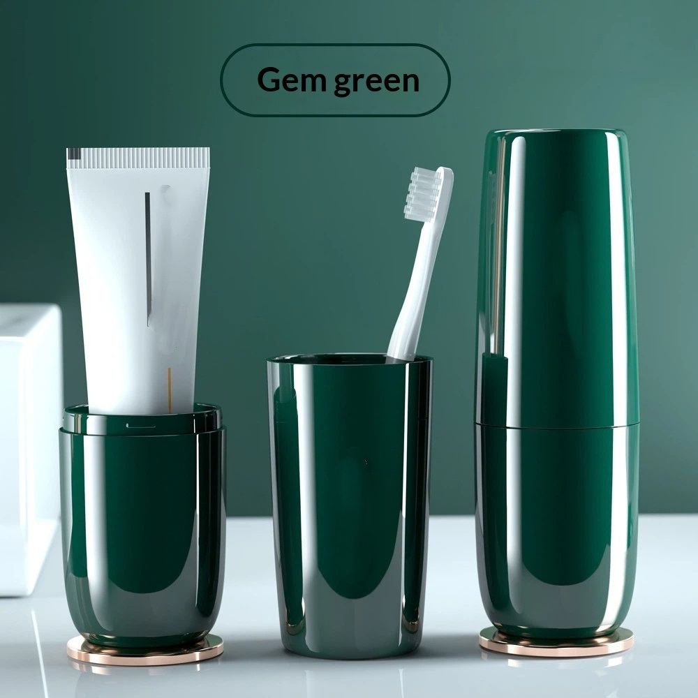 Luxury Green Toothbrush Travel Case, Portable Travel Toothbrush & Toothpaste Holder Cover Organizer Container with Mouthwash Cup for School, Camping, Business — image 2