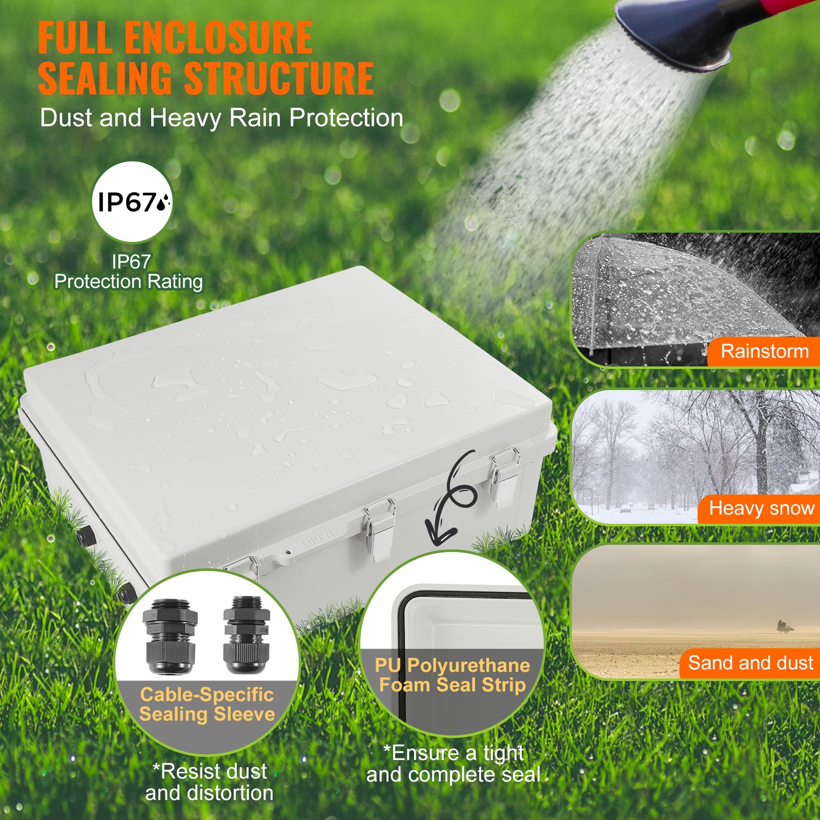 Outdoor Electrical Junction Box, 530 x 430 x 200 mm, ABS Plastic Electrical Enclosure Box with Hinged Cover Stainless Steel Latch, IP67 Dustproof Waterproof — image 3
