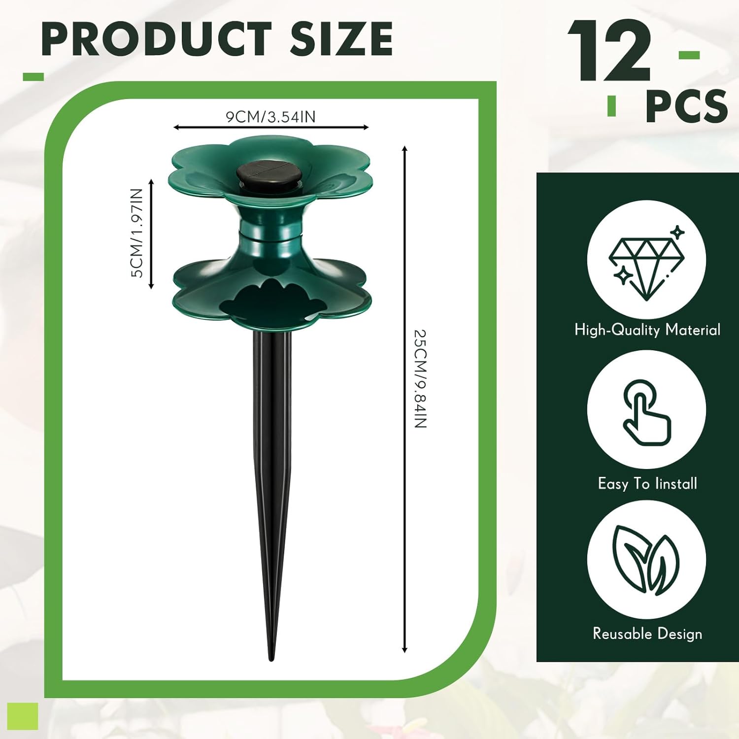 12 Packs 9.84 Inch Garden Hose Guide Spike, Flower Shaped Water Hose Holder Spike Stand with Stake, Heavy Duty Green, Keeps Garden Hose out of Flower Beds, for — image 2